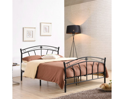 FaFurn - Full Size Platform Bed Frame with Curvy Headboard and Footboard in Black, Metal