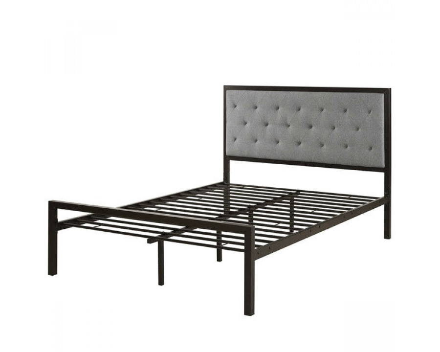 FaFurn - Full Size Platform Bed Frame with Upholstered Button Tufted Headboard in Gray, Metal