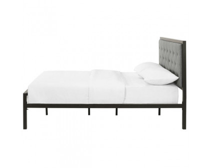 FaFurn - Full Size Platform Bed Frame with Upholstered Button Tufted Headboard in Gray, Metal