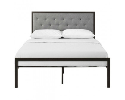 FaFurn - Full Size Platform Bed Frame with Upholstered Button Tufted Headboard in Gray, Metal