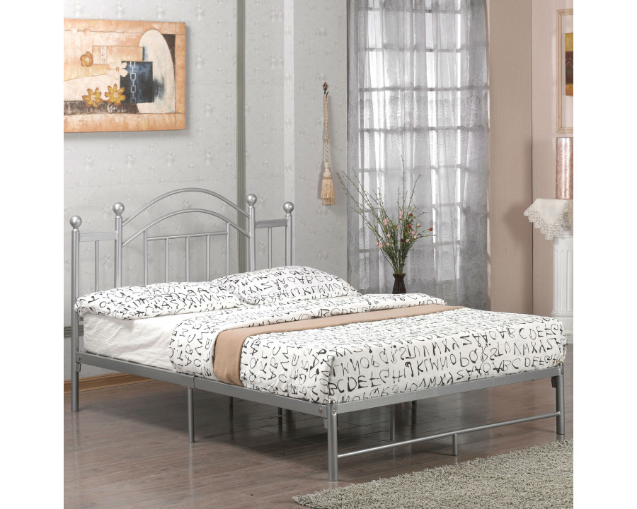 FaFurn - Full Size Platform Bed Frame with Headboard and Footboard in Silver, Metal