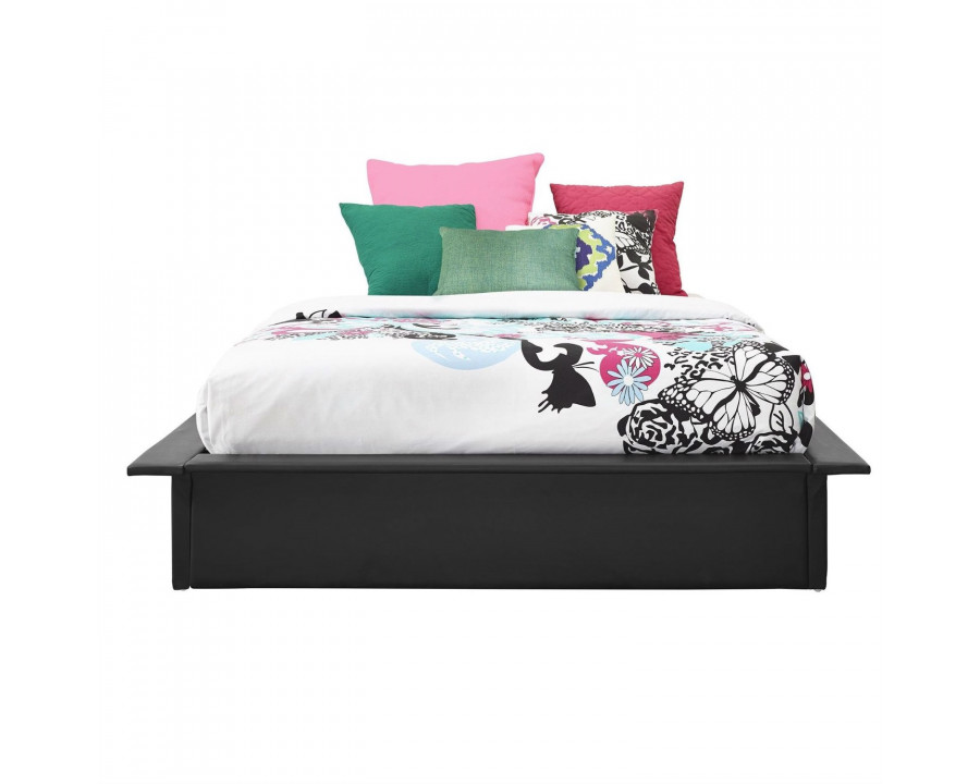 FaFurn - Full Size Platform Bed Frame with Wooden Slats in Black, Leather