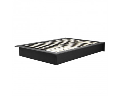 FaFurn - Full Size Platform Bed Frame with Wooden Slats in Black, Leather