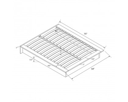 FaFurn - Full Size Platform Bed Frame with Wooden Slats in Black, Leather