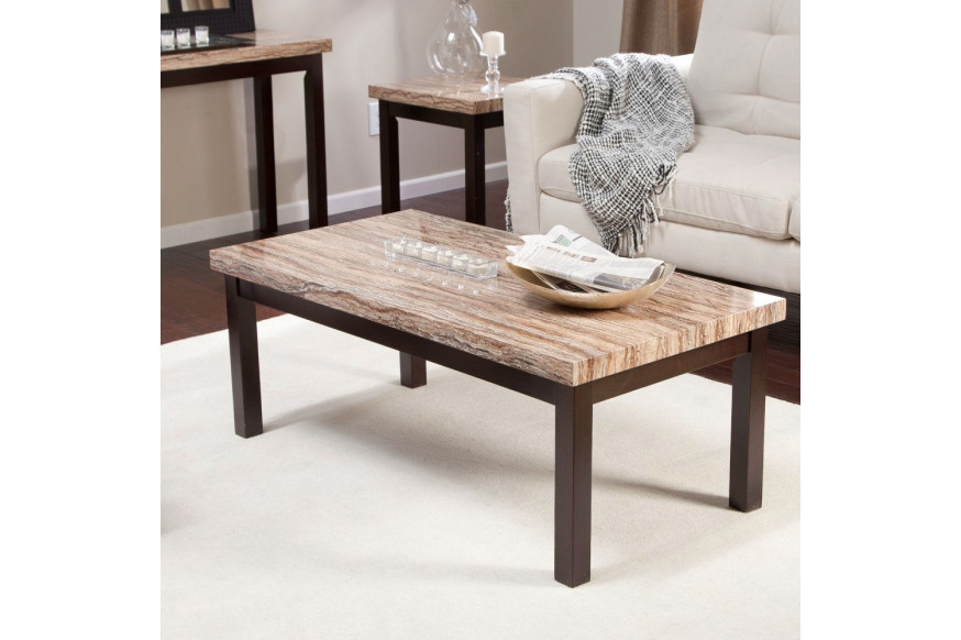 FaFurn™ Coffee Table with Faux Marble Top - Wood