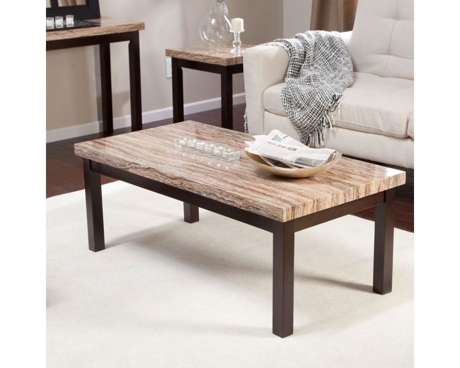 FaFurn Coffee Table with Faux Marble Top - Wood