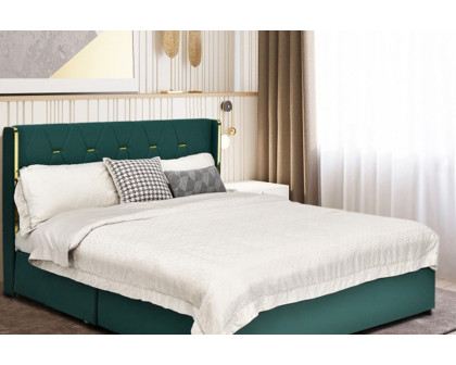 FaFurn Linen Headboard 4 Drawer Storage Platform Bed - Green/Gold, Full Size