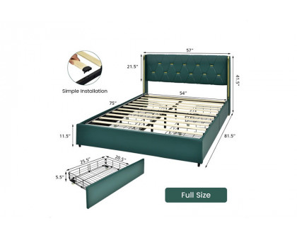 FaFurn Linen Headboard 4 Drawer Storage Platform Bed - Green/Gold, Full Size