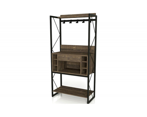 FaFurn - Farmhouse Oak Iron Baker'S Wine Storage Rack