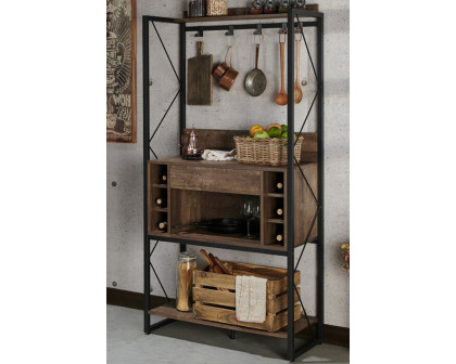 FaFurn - Farmhouse Oak Iron Baker'S Wine Storage Rack