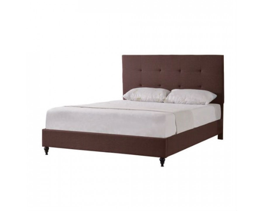 FaFurn - Full Size Platform Bed Frame with Tufted Headboard in Brown