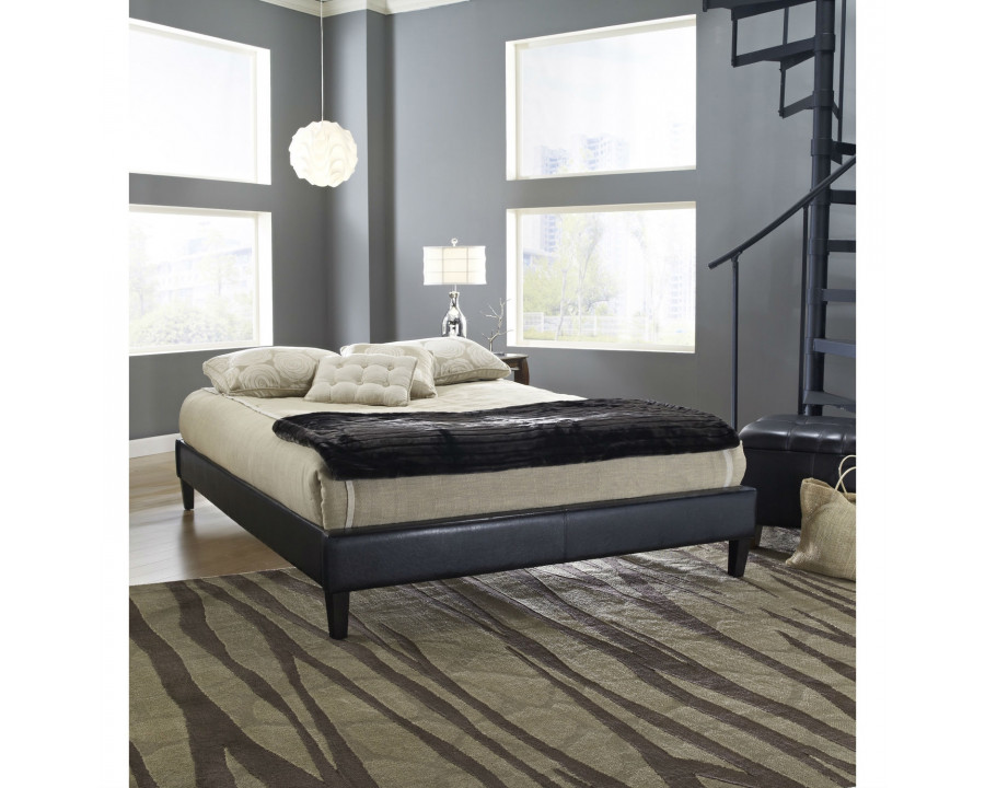 FaFurn - Full Size Platform Bed Frame in Black, Leather