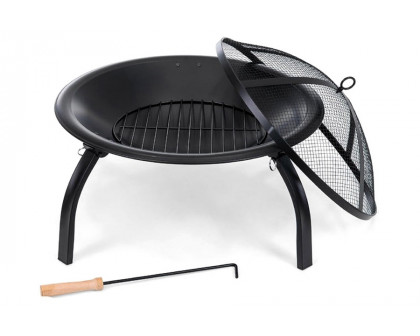 FaFurn 3 Piece Steel Fire Pit Bowl Set with Mesh Cover and Poker