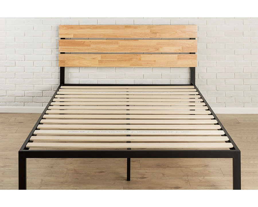 FaFurn Modern Metal Platform Bed Frame with Wood Headboard and Slats - Full Size