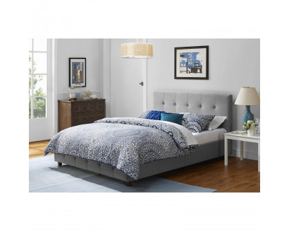 FaFurn - Full Size Platform Bed Frame with Button-Tufted Headboard