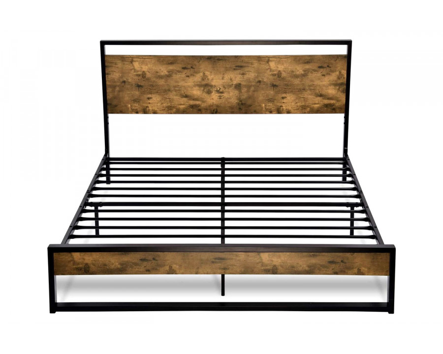 FaFurn Metal Wood Platform Bed Frame with Industrial Headboard - Full Size