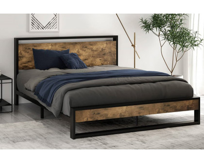 FaFurn Metal Wood Platform Bed Frame with Industrial Headboard - Full Size