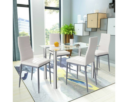 FaFurn - 5-Piece Modern Dining Set with Table and 4 PVC Leather Chairs in White, Steel