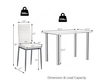 FaFurn - 5-Piece Modern Dining Set with Table and 4 PVC Leather Chairs in White, Steel