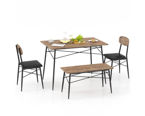 FaFurn - 4-Piece Modern Dining Set with Table 2 Chairs and Bench in Rustic Brown, Wood