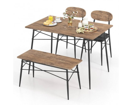 FaFurn - 4-Piece Modern Dining Set with Table 2 Chairs and Bench in Rustic Brown, Wood