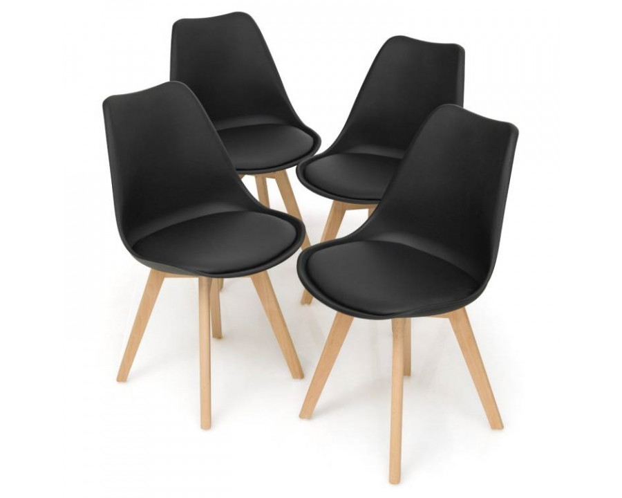 FaFurn Set of 4 Modern Dining Chairs with Wood Legs - Black, Leather