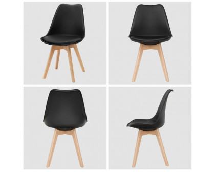 FaFurn Set of 4 Modern Dining Chairs with Wood Legs - Black, Leather