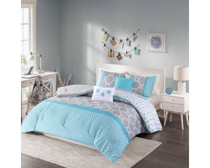 FaFurn - 5-Piece Comforter Set (5piectealbluegeom1234)