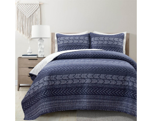 FaFurn Full/Queen Size Scandinavian Reversible Quilt Set - Navy Blue/White, Cotton