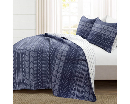 FaFurn Full/Queen Size Scandinavian Reversible Quilt Set - Navy Blue/White, Cotton