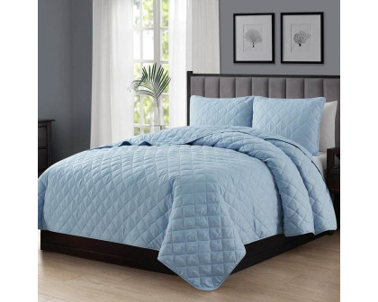 FaFurn 3-Piece Full/Queen Size Reversible Quilt Set - Light Blue, Microfiber