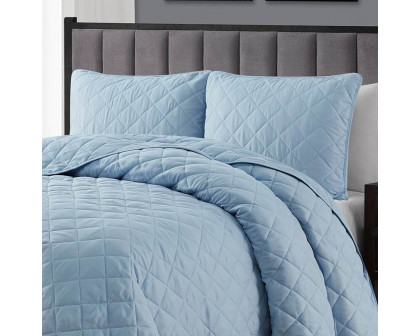 FaFurn 3-Piece Full/Queen Size Reversible Quilt Set - Light Blue, Microfiber