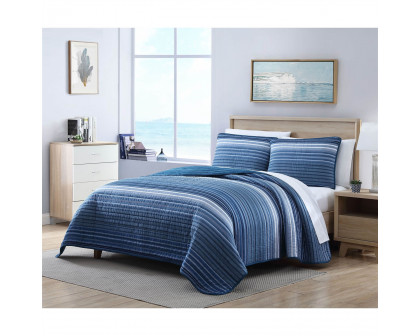 FaFurn Full/Queen Size Reversible Quilt Set - Blue, Cotton