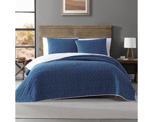 FaFurn Full/Queen Size Reversible Quilt Set - Blue/White, Cotton