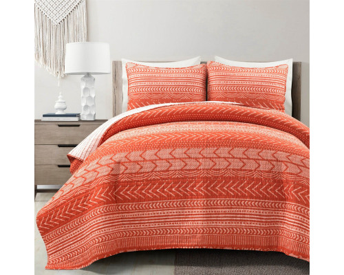 FaFurn Full/Queen Size Scandinavian Reversible Quilt Set - Orange/White, Cotton