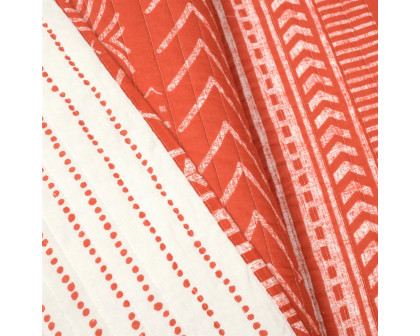 FaFurn Full/Queen Size Scandinavian Reversible Quilt Set - Orange/White, Cotton