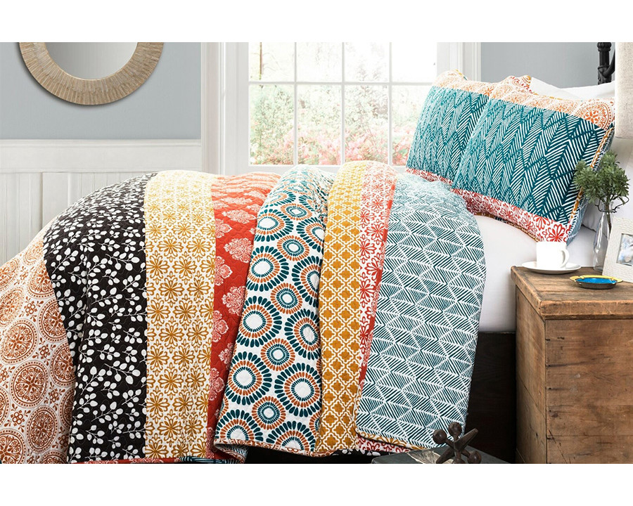 FaFurn - Cotton 3 Piece Reversible Bohemian Stripe Quilt Set