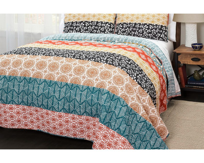 FaFurn - Cotton 3 Piece Reversible Bohemian Stripe Quilt Set