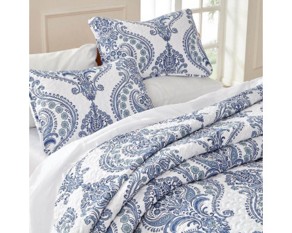 FaFurn - Full/Queen Size Reversible Quilt Set in Blue/White, Microfiber