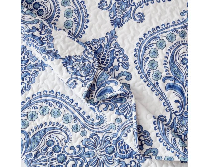 FaFurn - Full/Queen Size Reversible Quilt Set in Blue/White, Microfiber