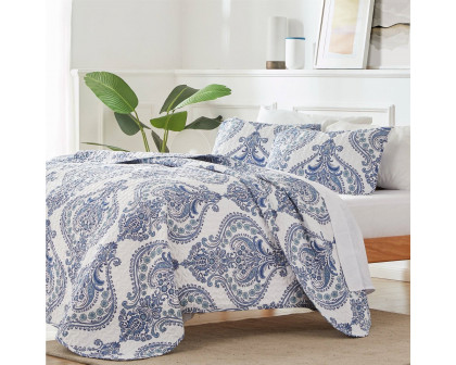 FaFurn - Full/Queen Size Reversible Quilt Set in Blue/White, Microfiber