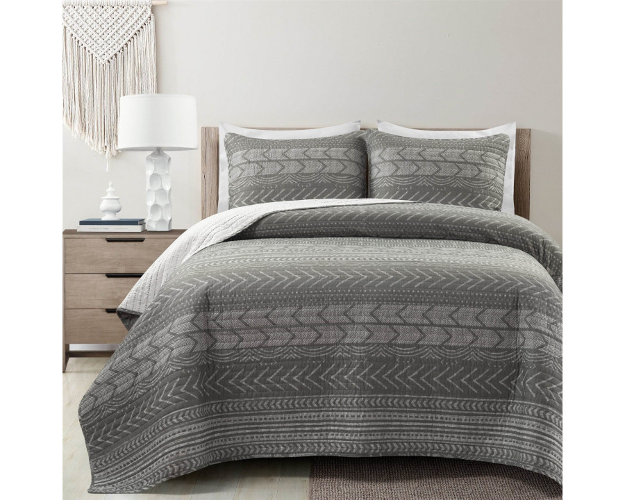 FaFurn Full/Queen Size Scandinavian Reversible Quilt Set - Dark Gray, Cotton