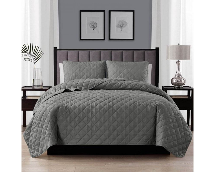 FaFurn - 3-Piece Full/Queen Size Quilt Set in Dark Gray, Polyester