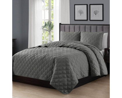 FaFurn - 3-Piece Full/Queen Size Quilt Set in Dark Gray, Polyester