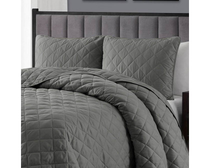 FaFurn - 3-Piece Full/Queen Size Quilt Set in Dark Gray, Polyester