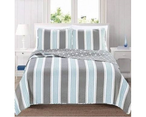 FaFurn 3-Piece Full/Queen Size Quilt Set - Gray/Blue/White