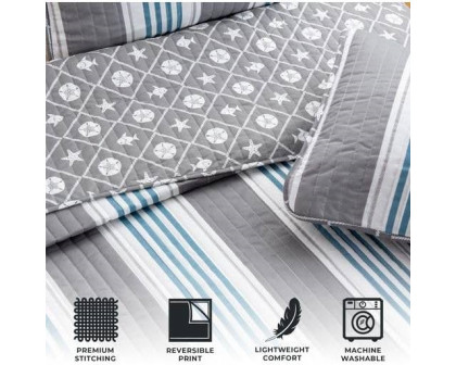 FaFurn 3-Piece Full/Queen Size Quilt Set - Gray/Blue/White