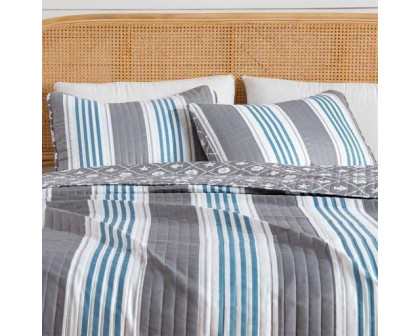 FaFurn 3-Piece Full/Queen Size Quilt Set - Gray/Blue/White