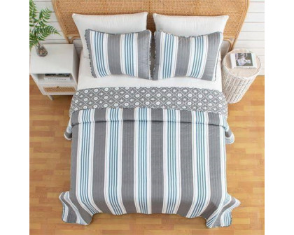 FaFurn 3-Piece Full/Queen Size Quilt Set - Gray/Blue/White