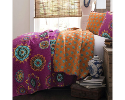 FaFurn - Full/Queen Size Bedspread Set in Pink/Orange/Blue, Cotton